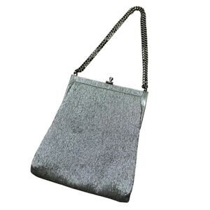Vintage mid century silver lame fabric evening bag chain shoulder strap purse